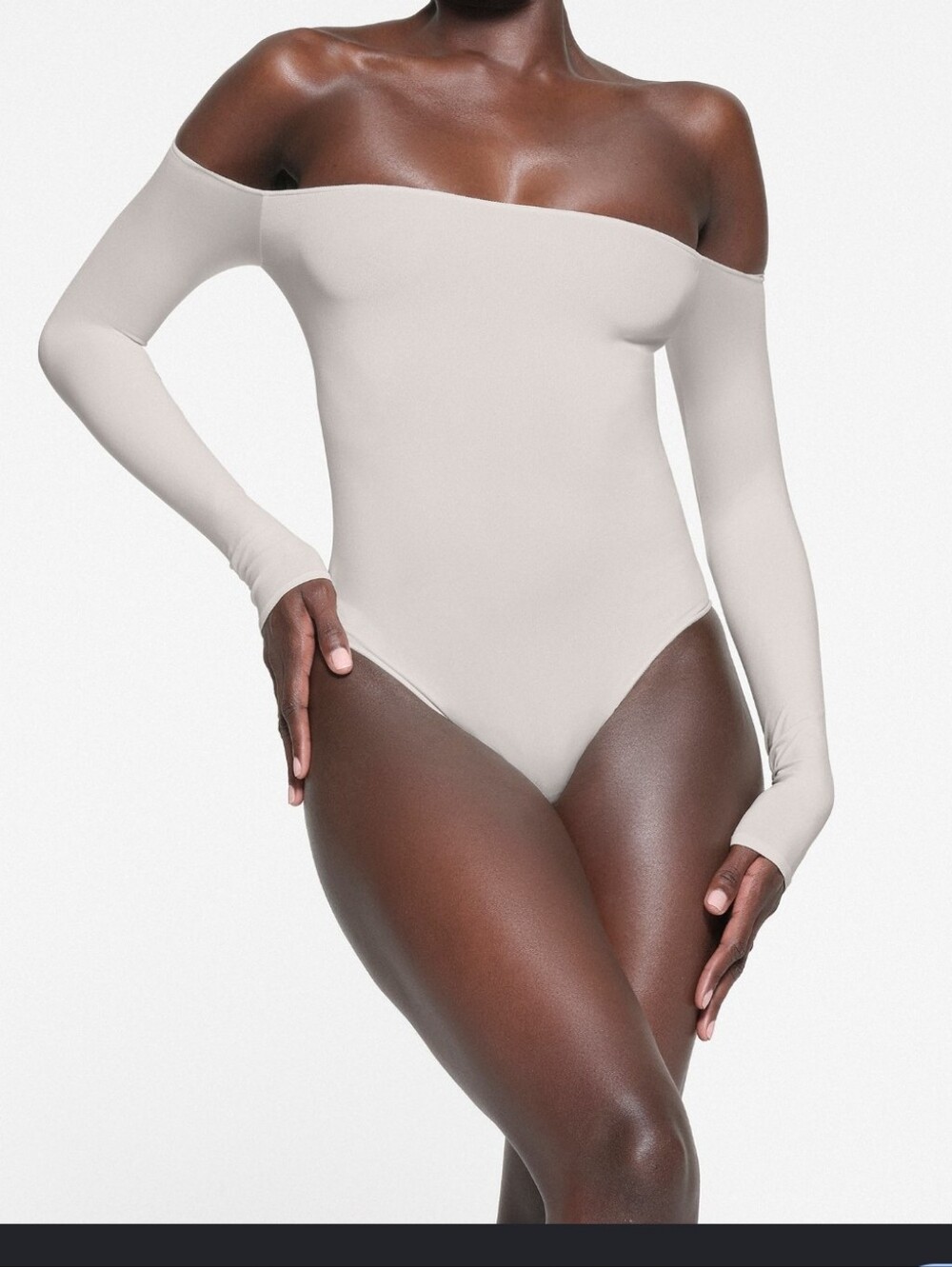 Skims Essentials OFF the Shoulder Bodysuit In Stone (Beige GRAY) S/M New NWT